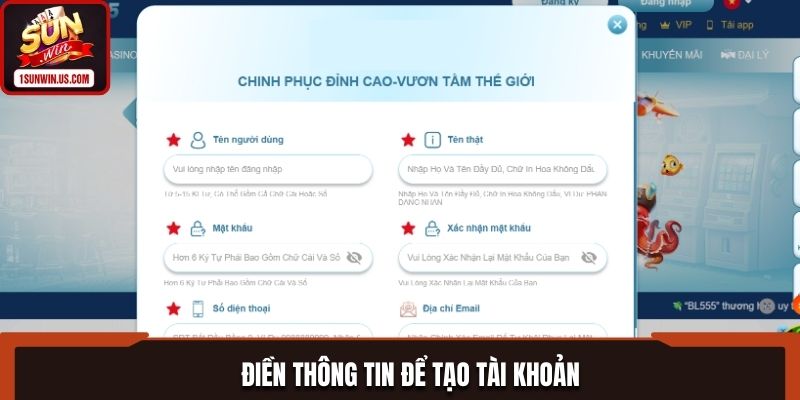 Điền các thông tin cần thiết theo yêu cầu của hệ thống
